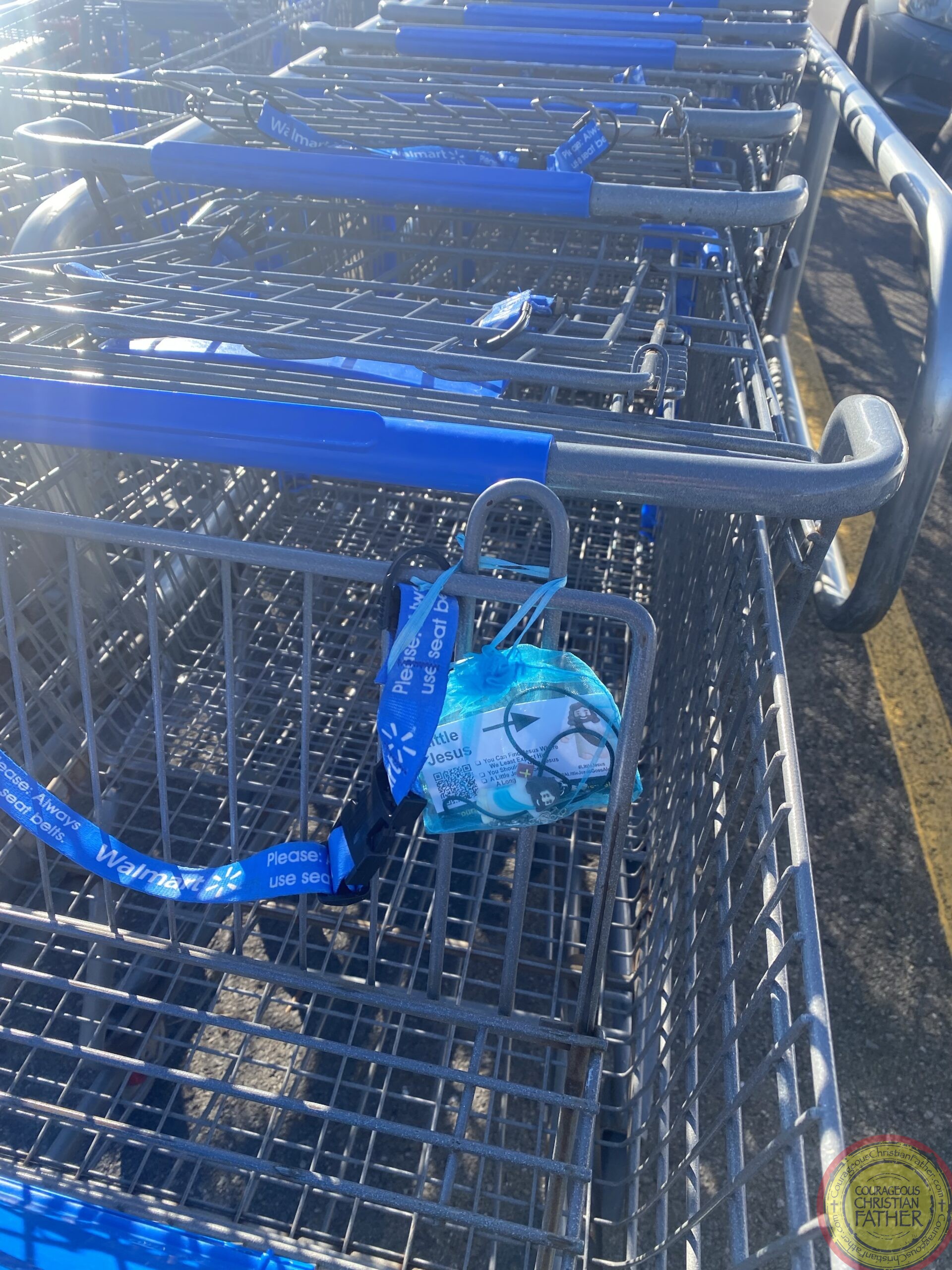 I hung a Little Jesus Bag on this shopping cart for someone to find. ​